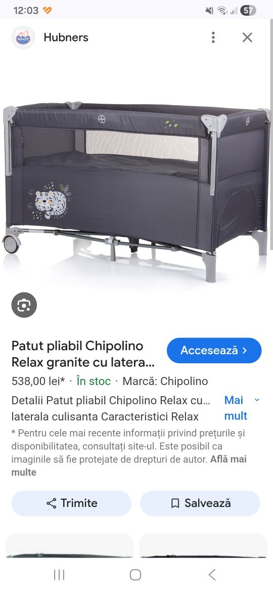 Pătuț pliabil Chipolino + saltea din spuma cu memorie