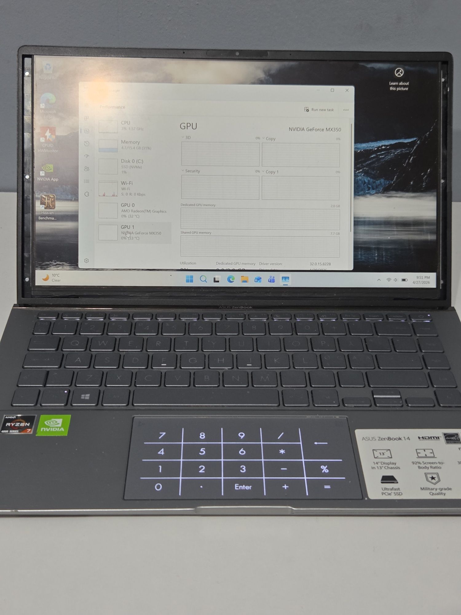 R7 4700U 16GB DDR4 MX350 2GB SSD 256GB
