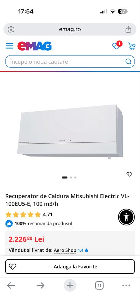 Recuperator de Caldura Mitsubishi Electric VL-100EU5-E, 100 m3/h