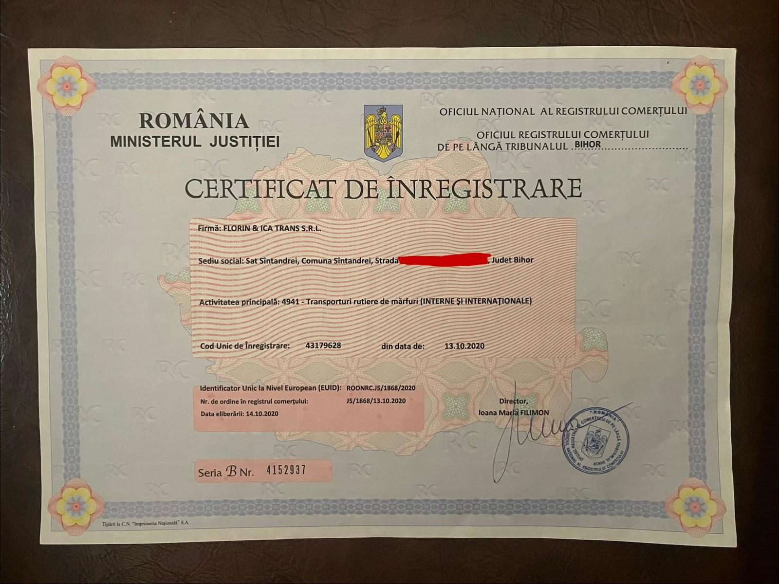 Vând firma înființată  în anul 2020