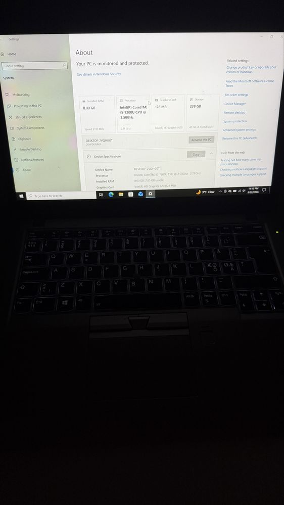 I5  7200U 8GB DDR4  SSD 240