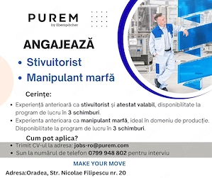 Angajări Purem Oradea: Stivuitoriști și Manipulanți marfă | 3 schimburi