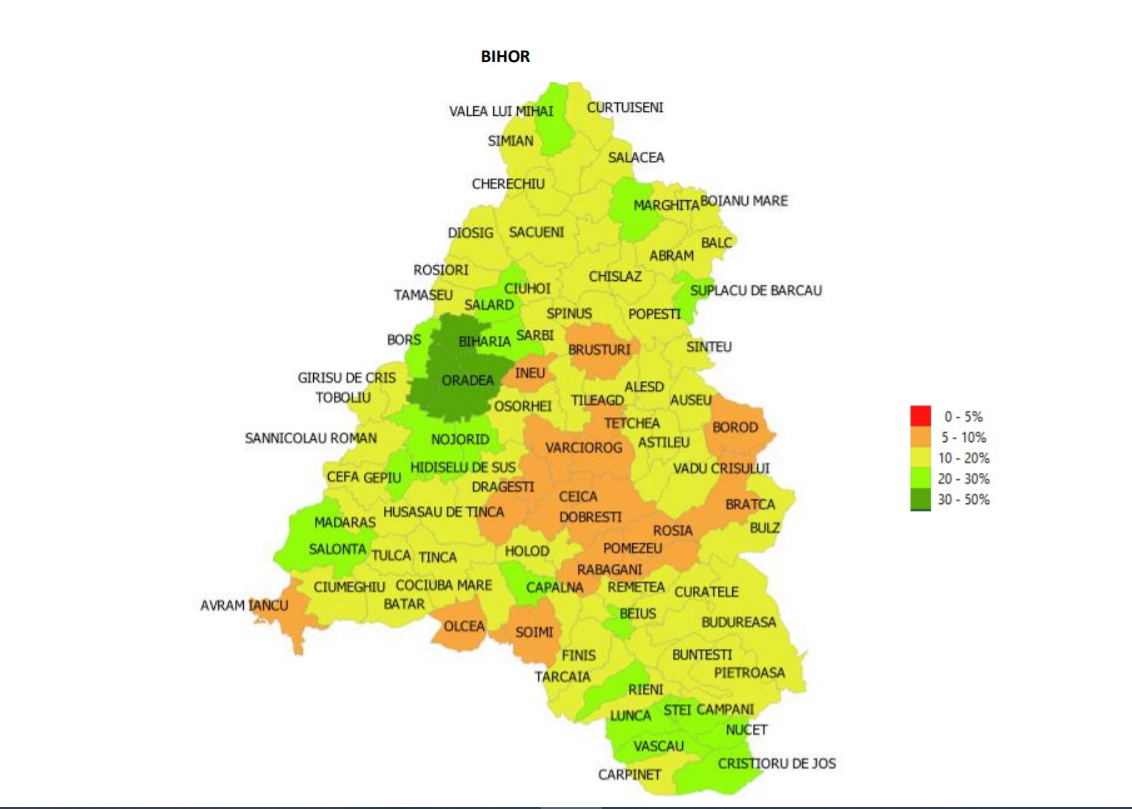 Cum arată harta Bihorului, în funcţie de vaccinarea anti-Covid. Comuna Sântandrei, prima în top