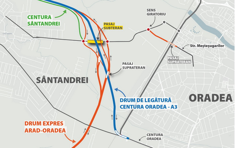 Pasaj subteran, în loc de sens giratoriu! Șoferii care vor circula între Oradea și Sântandrei vor traversa drumul dintre centură și autostradă mai ușor